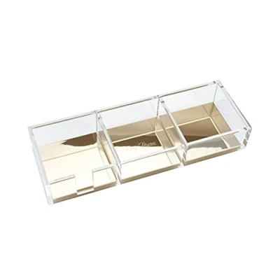 Afbeelding van Dany Marcus Bureau organizer met 3 vakken, van transparant acryl gouden details, ideaal voor plaknotities en paperclips