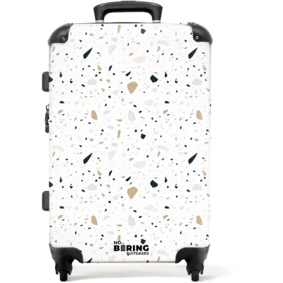 Afbeelding van NoBoringSuitcases.com Grote koffer Terrazzo patroon neutraal Reiskoffer met 4 wielen Trolley op wieltjes Rolkoffer groot 72 liter Ruimbagage valies 20kg Valiezen voor volwassenen