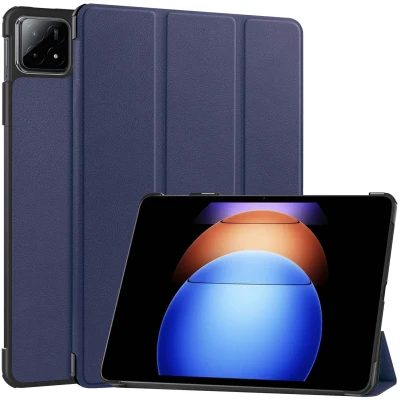 Afbeelding van Xiaomi Pad 6S Pro 12.4 Hoes: iMoshion Trifold Bookcase Donkerblauw Kunstleder Tablet Hoezen