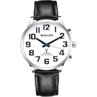 Afbeelding van MAUJOY VOYTEL Kwaliteit Helder en Luid Britse Voice Radio Controlled Talking Horloge Atomic Spreekt De Tijd Datum of Alarmtijd voor Ouderen, Slecht Zicht Blind, Stijl 9, 38mm,
