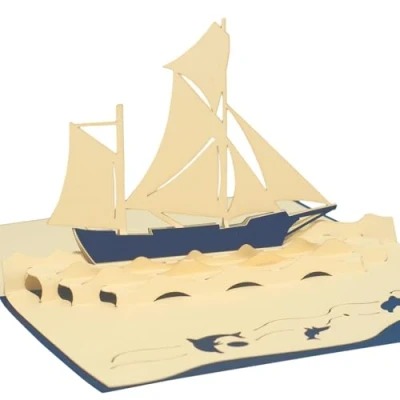 Afbeelding van POP UP 3D wenskaarten reisvoucher verzamelkaart zeilboot (104)