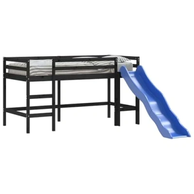 Afbeelding van Kinderhoogslaper Met Glijbaan Massief Grenenhout 90X190 cm 80 x 200 / Zwart