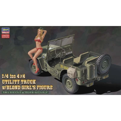 Afbeelding van 1:24 Hasegawa 52249 1/4 ton 4x4 Utility Truck w/Blond Girl Figure Plastic Modelbouwpakket