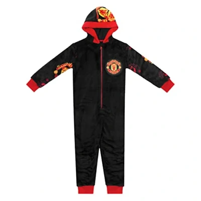Afbeelding van Manchester United Jongens Pyjama Alles in één Loungewear Officiële Gift voor kinderen, Zwart, 7 8 jaar
