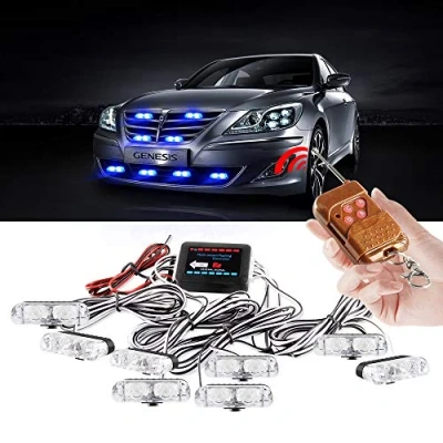 Afbeelding van Yifengshun 8 in 1 LED Emergency Strobe Lights Voor Truck Voertuig Waarschuwing Knipperende Gids Grille Flash DRL Politie Auto Motorfiets DC12V Draadloze Afstandsbediening (Blauw)