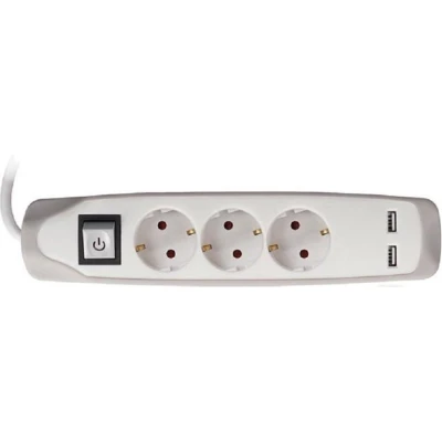Afbeelding van 3 VOUDIGE STEKKERDOOS MET SCHAKELAAR 2 USB POORTEN 1.5 m KABEL G