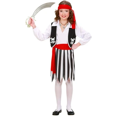 Afbeelding van Widmann Piraat &amp; Viking Kostuum Piraten Meisje Met Band Bandolera Rood, Zwart / Wit Maat 104 Carnavalskleding Verkleedkleding