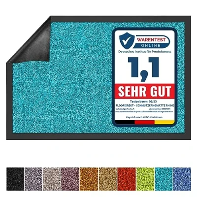 Afbeelding van Floordirekt Schoonloopmat ‘Rhine’ wasbare en effectieve vloermat/vuilvangmat/deurmat met Antislip achterkant Polyamide 60 x 90 cm turquoise