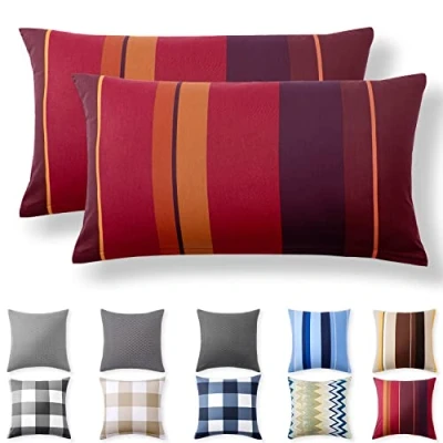 Afbeelding van Alreya set van 2 100% katoen renforcé kussenslopen 40 x 80 cm met YKK ritssluiting hypoallergeen zonder chemische stoffen Karmozijnrode streep