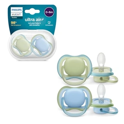 Afbeelding van Philips Avent Ultra Air Pacifiers, Light Breathable Pacifiers for Babies Aged 0 6 Months, BPA Free, with Sterilizer Carry Case, 2 Pack, Model SCF085/21