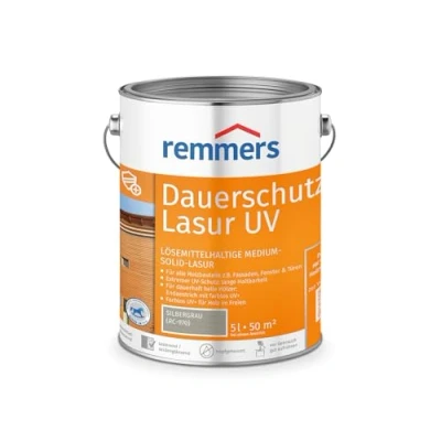 Afbeelding van Remmers Houtbeits Long Life UV zilvergrijs, 5 liter, oplosmiddelhoudende bescherming voor hout buiten, hoge ook lichte tinten en kleurloos UV+, blokvast, weerbestendig
