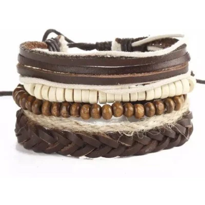Afbeelding van Jomide Herenarmbanden Leer Bruin 4 delig