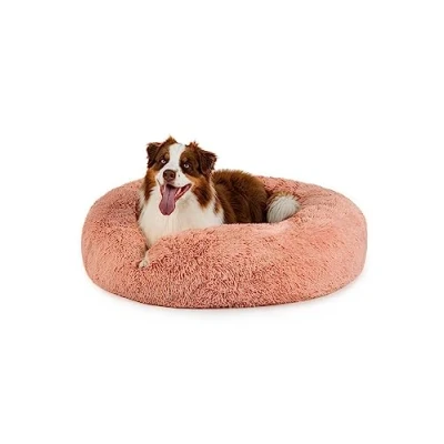 Afbeelding van lionto Donutbed voor honden en katten, pluizig rond hondenbed kleine grote huisdieren, (3XL) 100 cm Ø, zacht kattenbed van knuffelpluche, hondenkussen met extra dikke vulling, rosa