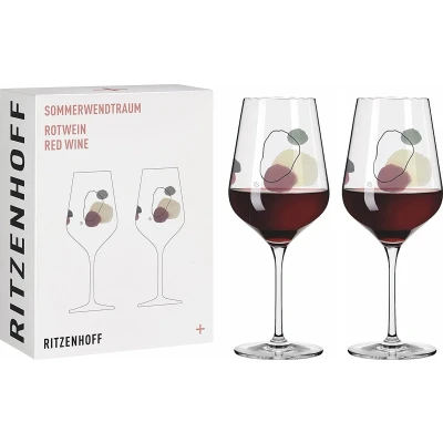Afbeelding van RITZENHOFF 3601002 rode wijnglas 500 ml serie zomerwendtraum set nr. 2 stuks met aquarelcirkels Made in Germany