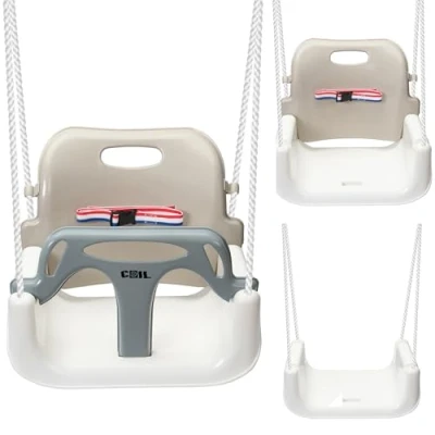 Afbeelding van COIL kinderschommel, babyschommel, outdoor, 3 in 1 schommel, verstelbare voor binnen met rugleuning, binnen, kinderschommelzitje, kleine kinderen, schommel (beige)
