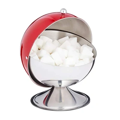 Afbeelding van Relaxdays suikerpot met deksel suikerpotje bonbonnière snoeppot rvs voorraadpot rood