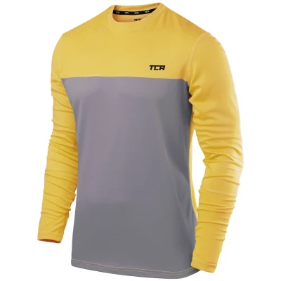 Afbeelding van TCA Mannen Element Lange Mouw Ronde Hals Hardloop Top Grijs/Geel, XL