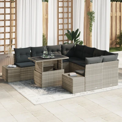 Afbeelding van vidaXL Tuin Sofa Set van 9 Beige, Donker Grijs Rattan