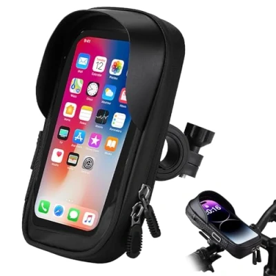 Afbeelding van poraceous Mobiele telefoonhouder voor op de fiets, waterdicht, 360 graden draaibare 4,7 7 inch smartphone met regenhoes, stuurtas, fietshouder, stuurtas
