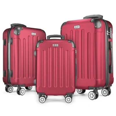 Afbeelding van POSH Hardshell koffer, Koffer &amp; trolleys, rolkoffer, handbagage, reiskoffer met wielen, grote middelgroot, klein, ABS, lichte kofferset, 3 delig in M L XL, rode wijn, SET, ABS