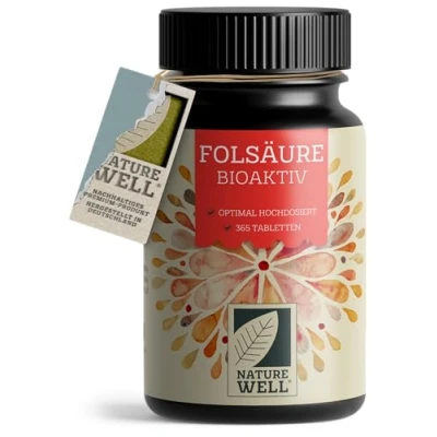 Afbeelding van BIOACTIV Foliumzuur, 400 µg, 365 foliumzuurtabletten met bioactief foliumzuur (L 5 MTHF), optimaal hoge dosis, kinderwens en zwangerschap, laboratorium getest certificaat, 100% veganistisch,