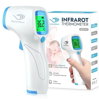 Afbeelding van BerkeMed Koortsthermometer, contactloos, infrarood voorhoofdthermometer, koortsthermometer voor baby&#039;s, kinderen en volwassenen, digitale thermometer, directe nauwkeurige meetwaarden, lcd display, wit