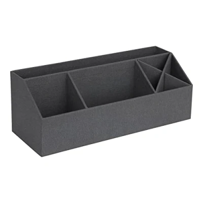 Afbeelding van Bigso Box of Sweden Bureau organizer met 4 vakken, opbergsysteem voor notities, paperclips, pennen enz. sorteerdoos van vezelplaat en papier in linnenlook zwart