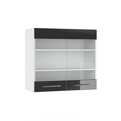 Afbeelding van Vicco Glazen keukenkast Fame Line, Antraciet Hoogglans/Wit, 80 cm