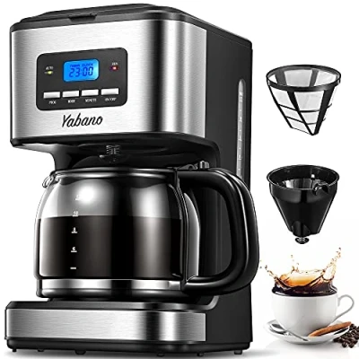 Afbeelding van Yabano Digitaal filterkoffiezetapparaat met timer, AromaSelector, permanent filter, touchscreen, 900 W, 1,5 L, roestvrij staal