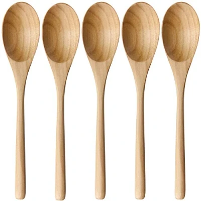 Afbeelding van AOOSY Houten lepel, 5 delig Janpanese stijl keukengerei lange handvat zoom hout soeplepels set voor eten mengen roeren koken met doos