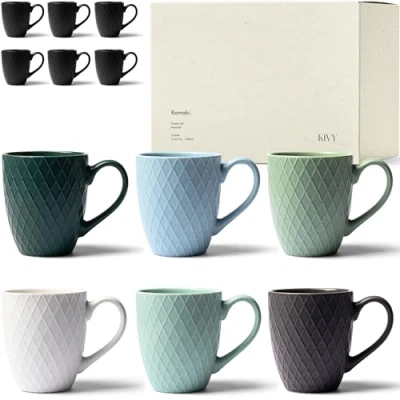 Afbeelding van KIVY Koffie of theekopjes, set van 6 stuks, 400 ml, hoogwaardige, grote kopjes met groot handvat, keramiek