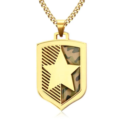 Afbeelding van Herenketting Edelstaal Verguld Camouflage Ster Schild