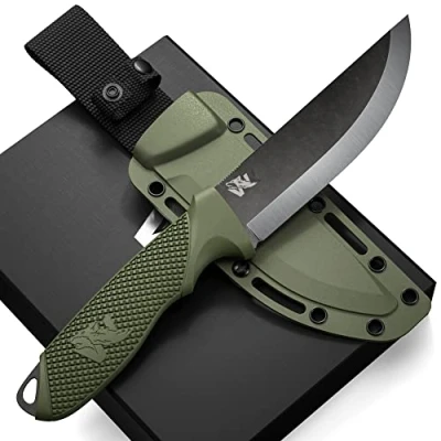 Afbeelding van Wolfgangs W SCANDI Angelmes met stevig lemmet incl. scheide ideale outdoormes van een stuk D2 staal gemaakt premium survivalmes perfecte bushcraft messener outdoor