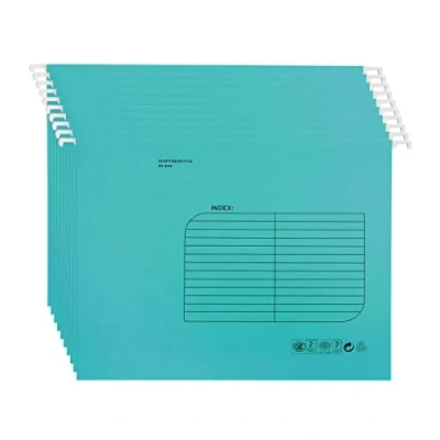 Afbeelding van A4 ophangbestanden, 25 stuks hangende archiefmappen met tabblad en kaartinzetstukken, archiefkastmappen voor kantoor, school, thuisbestandsorganisatie (blauw)