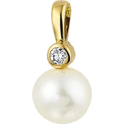 Afbeelding van Trendjuwelier huiscollectie Hanger Geelgoud Parel en Diamant 0.04 Ct.