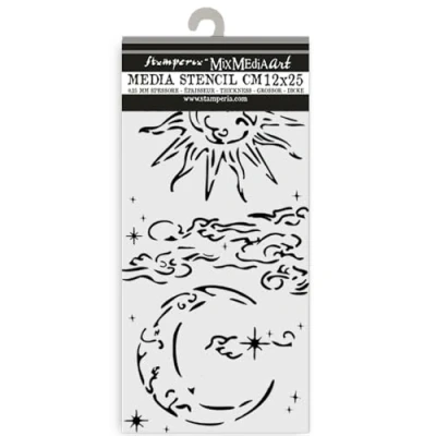 Afbeelding van Stamperia Dikke stencils voor plakboeken, albums, kaarten, bullet journal en meer, flexibel materiaal, gemakkelijk te reinigen, perfect hobby&#039;s, ambachten geschenken (maskerade, zon maan)
