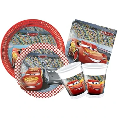 Afbeelding van Ciao Feesttafelset Disney Cars 3 24 personen (112 stuks: papieren borden Ø23cm, Ø20cm, plastic bekers 200ml, 40 servetten 33x33cm), Y4324