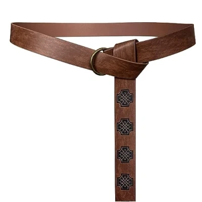 Afbeelding van HiiFeuer Middeleeuwse Reliëf PU Lederen O ring Riem, Retro Renaissance Ridder Riem(Donker bruin A)