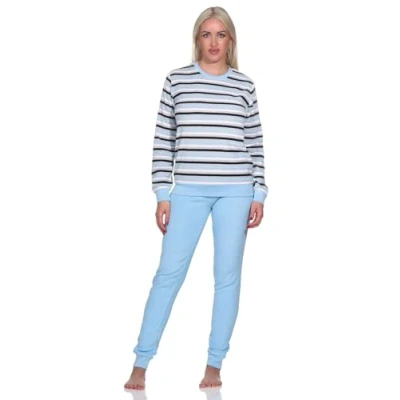 Afbeelding van NORMANN Damespyjama met lange mouwen en manchetten, ook in grote maten, blauw, 36/38