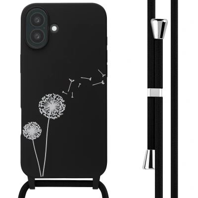 Afbeelding van Apple iPhone 16 Plus Hoesje Siliconen en TPU (zacht) imoshion Softcase/Koordhoesje/Backcover Dandelion Black Telefoonhoesje