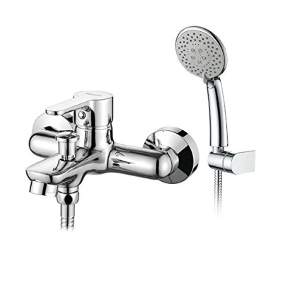 Afbeelding van GRIFEMA G13003 Badkraan, Badkraanset Voor Wandmontage, Handdouche met 5 Functies en Douchehouder, Doucheslang, Chroom, Zilver