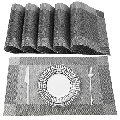Afbeelding van Lumaca Wasbare Placemats, Set van 6 Ontbijtplacemats in 70% PVC en 30% Polyester, Antislip, Hittebestendig, voor de Keukentafel, Grijs