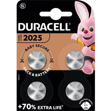 Afbeelding van Duracell batterij lithium, knoopcel, CR2025, 3V elektronica, blisterverpakking (4 stuks)