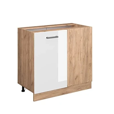 Afbeelding van Vicco Hoekkast R Line, Wit Hoogglans/Bruin, 86 cm zonder werkblad