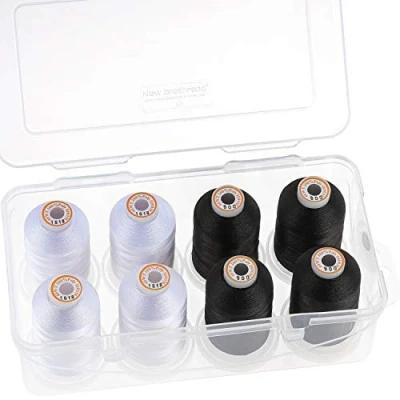Afbeelding van New brothread Polyester Machine Borduurgaren 1000m met plastic opbergdoos voor borduren en quilten 4xWit+4xZwart