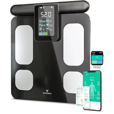 Afbeelding van Sacoma Oplaadbaar 8 Sensoren Personenweegschaal 20x Lichaamsanalyse Slimme Weegschaal met Handvat Vetpercentage Digitaal App USB