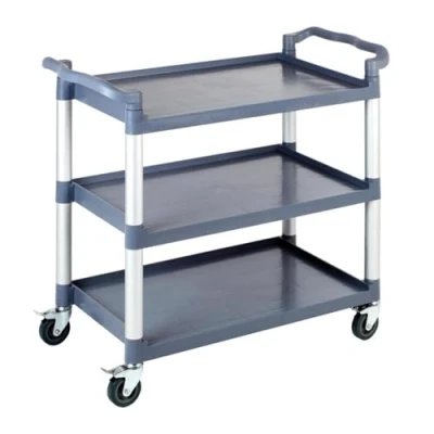 Afbeelding van APS serveer /transportwagen Aluminium frame, 3 legborden, tussenruimte per legbord 31 cm, 4 zwenkwielen, alle met rem, max. belasting ca. 150 kg legbord, totaal 450 kg, gedemonteerd, eenvoudige montage