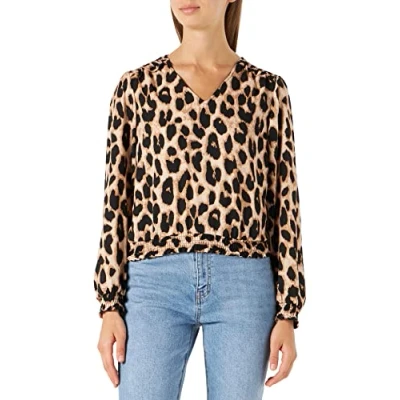 Afbeelding van ONLY ONLTIANA top met dierenprint en plooien bruin/zwart