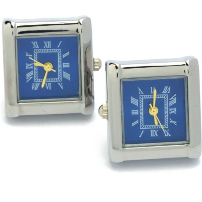 Afbeelding van Manchetknopen Echt Horloge Zilver met Blauwe Wijzerplaat Vierkant