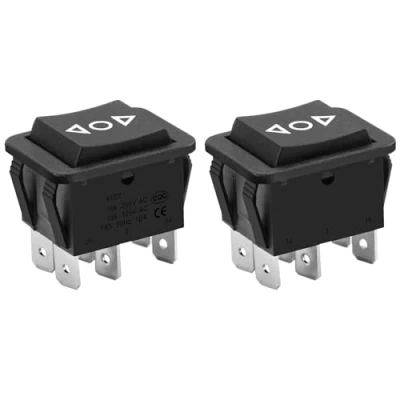Afbeelding van Heschen Set van 2 tuimelschakelaar, DPDT herinneringsschakelaar, 6 klemmen 16 A 250 VCA, zwart
